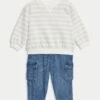 2pc Cotton Rich Striped Top & Jeans Outfit (0-8 Yrs) -Marksandspencer Sale Store 2pc Cotton Rich Striped Top Jeans Outfit 0 8 Yrs