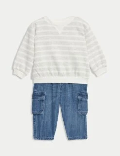 2pc Cotton Rich Striped Top & Jeans Outfit (0-8 Yrs)