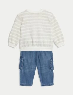 2pc Cotton Rich Striped Top & Jeans Outfit (0-8 Yrs) -Marksandspencer Sale Store 2pc cotton rich striped top and jeans outfit 0 8 yrs 1 4