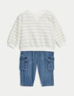 2pc Cotton Rich Striped Top & Jeans Outfit (0-8 Yrs) -Marksandspencer Sale Store 2pc cotton rich striped top and jeans outfit 0 8 yrs 1 5