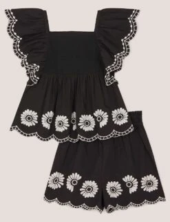 MONSOON 2pc Pure Cotton Embroidered Top & Shorts Set (3-13 Yrs) -Marksandspencer Sale Store 2pc pure cotton embroidered top and shorts set 3 13 yrs