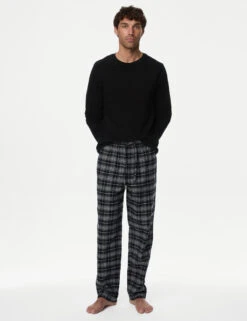 2pk Brushed Cotton Checked Pyjama Bottoms -Marksandspencer Sale Store 2pk Brushed Cotton Checked Pyjama Bottoms 3