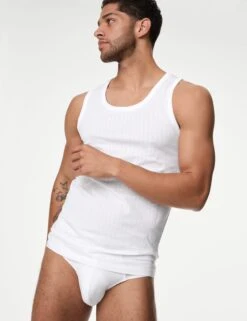 2pk Supima® Cotton Drop Needle Sleeveless Vest Box -Marksandspencer Sale Store 2pk Supima Cotton Drop Needle Sleeveless Vest Box 2