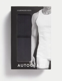 2pk Supima® Cotton Drop Needle Sleeveless Vest Box -Marksandspencer Sale Store 2pk cotton rich dropneedle sleeveless vests 10