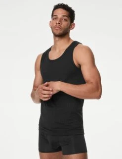 2pk Supima® Cotton Drop Needle Sleeveless Vest Box -Marksandspencer Sale Store 2pk cotton rich dropneedle sleeveless vests 12