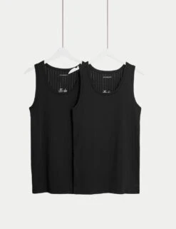 2pk Supima® Cotton Drop Needle Sleeveless Vest Box -Marksandspencer Sale Store 2pk cotton rich dropneedle sleeveless vests 14