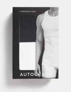 2pk Supima® Cotton Drop Needle Sleeveless Vest Box -Marksandspencer Sale Store 2pk cotton rich dropneedle sleeveless vests