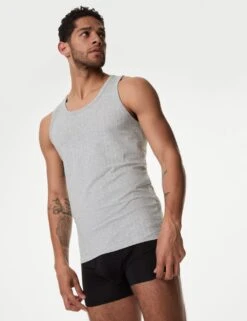2pk Supima® Cotton Drop Needle Sleeveless Vest Box -Marksandspencer Sale Store 2pk cotton rich dropneedle sleeveless vests 6