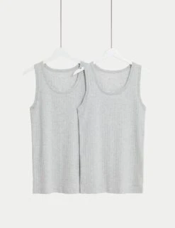 2pk Supima® Cotton Drop Needle Sleeveless Vest Box -Marksandspencer Sale Store 2pk cotton rich dropneedle sleeveless vests 8