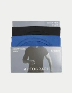 2pk Sport Crew Neck T-Shirt Vests With Stretch -Marksandspencer Sale Store 2pk crew neck sports vests