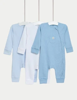 3pk Pure Cotton Waffle Zip Sleepsuits (6½lbs-3 Yrs)