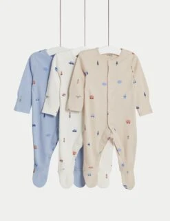 3pk Pure Cotton London Sleepsuits (6½lbs-3 Yrs) -Marksandspencer Sale Store 3pk pure cotton london sleepsuits 0 mths 3 yrs