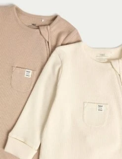 3pk Pure Cotton Waffle Zip Sleepsuits (6½lbs-3 Yrs) -Marksandspencer Sale Store 3pk pure cotton waffle zip sleepsuits 6lbs 3 yrs 1 2