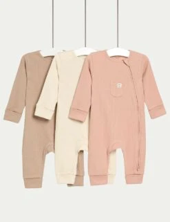 3pk Pure Cotton Waffle Zip Sleepsuits (6½lbs-3 Yrs) -Marksandspencer Sale Store 3pk pure cotton waffle zip sleepsuits 6lbs 3 yrs 1 3