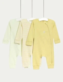 3pk Pure Cotton Waffle Zip Sleepsuits (6½lbs-3 Yrs) -Marksandspencer Sale Store 3pk pure cotton waffle zip sleepsuits 6lbs 3 yrs 1 5