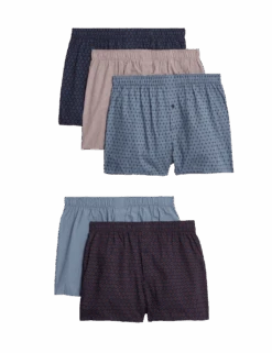 5pk Pure Cotton Geometric Print Woven Boxers -Marksandspencer Sale Store 5pk pure cotton geometric print woven boxers