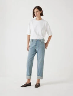 Agnes Straight Leg Mid Rise Cropped Turn Up Jeans