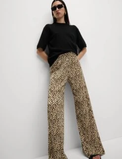Animal Print Plisse Wide Leg Trousers -Marksandspencer Sale Store Animal Print Plisse Wide Leg Trousers 3
