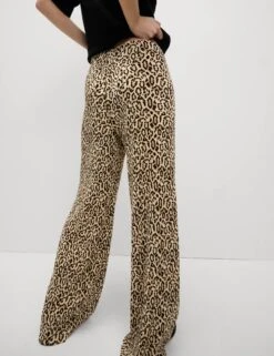 Animal Print Plisse Wide Leg Trousers -Marksandspencer Sale Store Animal Print Plisse Wide Leg Trousers 4