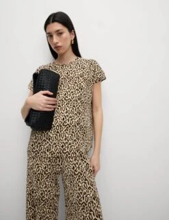 Animal Print Plisse Wide Leg Trousers -Marksandspencer Sale Store Animal Print Plisse Wide Leg Trousers 5