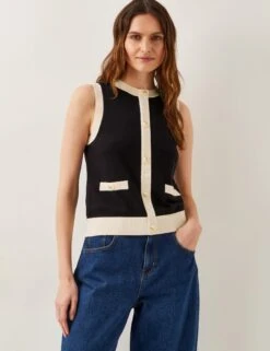 MONSOON Button Front Sleeveless Cardigan