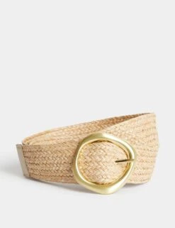 Circle Buckle Raffia Belt