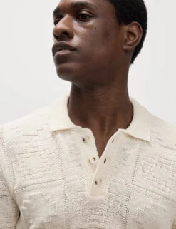 Cotton Blend Crochet Knitted Polo Shirt -Marksandspencer Sale Store Cotton Blend Crochet Knitted Polo Shirt 2