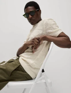 Cotton Blend Crochet Knitted Polo Shirt -Marksandspencer Sale Store Cotton Blend Crochet Knitted Polo Shirt 3