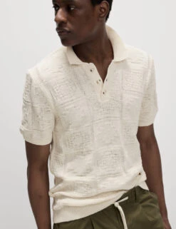 Cotton Blend Crochet Knitted Polo Shirt -Marksandspencer Sale Store Cotton Blend Crochet Knitted Polo Shirt 6