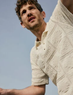 Cotton Blend Crochet Knitted Polo Shirt -Marksandspencer Sale Store Cotton Blend Crochet Knitted Polo Shirt 7