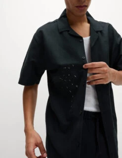 Cotton Blend Embroidered Palm Tree Shirt