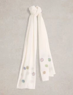 WHITE STUFF Cotton Blend Embroidered Scarf With Linen