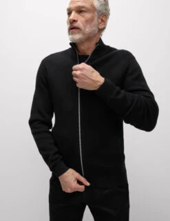 Cotton Blend Funnel Neck Zip Up Jumper
