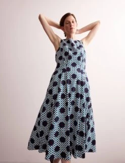 Jaeger Cotton Blend Gingham Spot Print Midi Dress 23 Jaeger Cotton Blend Gingham Spot Print Midi Dress -Marksandspencer Sale Store Cotton Blend Gingham Spot Print Midi Dress 5