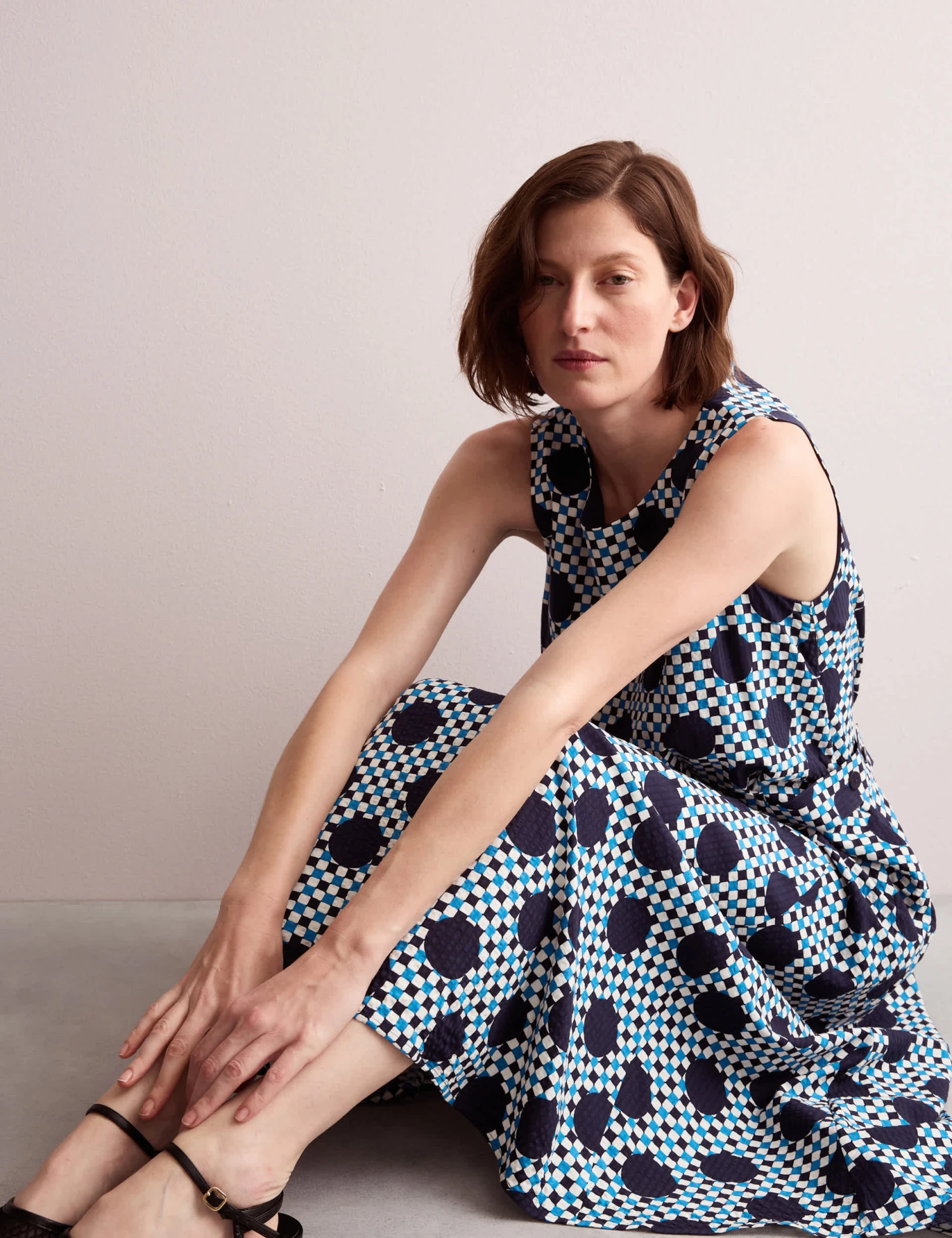 Jaeger Cotton Blend Gingham Spot Print Midi Dress 9 Jaeger Cotton Blend Gingham Spot Print Midi Dress - Image 9