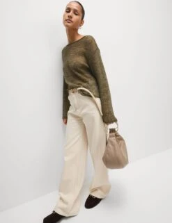 Cotton Blend Metallic Jumper With Linen -Marksandspencer Sale Store Cotton Blend Metallic Jumper with Linen 2