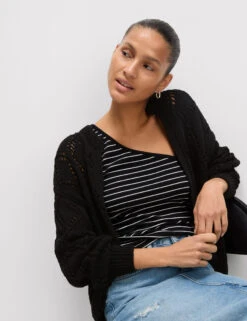 Cotton Blend Open Stitch Cropped Cardigan -Marksandspencer Sale Store Cotton Blend Open Stitch Cropped Cardigan 5