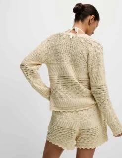 Cotton Blend Pointelle V-Neck Button Front Cardigan -Marksandspencer Sale Store Cotton Blend Pointelle V Neck Button Front Cardigan 5