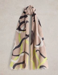 WHITE STUFF Cotton Blend Ribbon Print Scarf