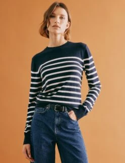 Cotton Blend Striped Jumper With Wool -Marksandspencer Sale Store Cotton Blend Striped Jumper with Wool 3