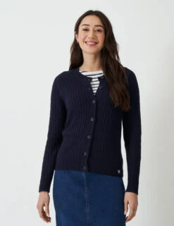 Cotton Blend Textured Crew Neck Cardigan -Marksandspencer Sale Store Cotton Blend Textured Crew Neck Cardigan 3