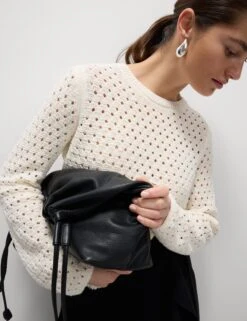 Cotton Blend Textured Crew Neck Fringe Jumper -Marksandspencer Sale Store Cotton Blend Textured Crew Neck Fringe Jumper 4