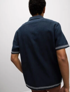 Cotton Linen Blend Short Sleeve Embroidered Shirt -Marksandspencer Sale Store Cotton Linen Blend Short Sleeve Embroidered Shirt 4