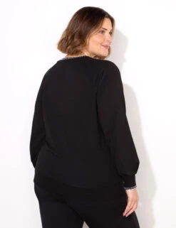Cotton Rich Blanket Stitch V-Neck Sweatshirt -Marksandspencer Sale Store Cotton Rich Blanket Stitch V Neck Sweatshirt 3