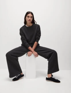 Cotton Rich Brushed Wide Leg Joggers -Marksandspencer Sale Store Cotton Rich Brushed Wide Leg Joggers 4