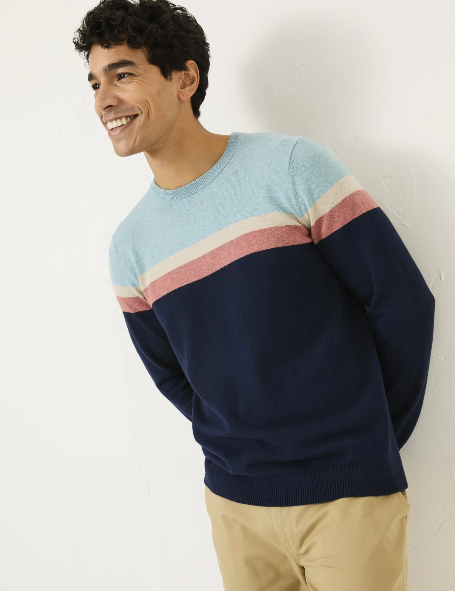 Cotton Rich Colour Block Crew Neck Jumper 1 Cotton Rich Colour Block Crew Neck Jumper