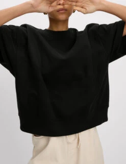 Cotton Rich Crew Neck Cropped Sweatshirt