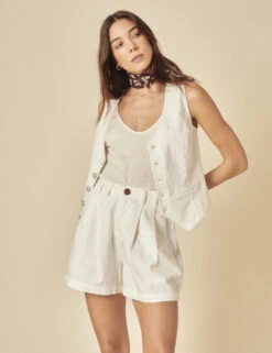 Cotton Rich Denim High Waisted Pleat Front Shorts 13 Cotton Rich Denim High Waisted Pleat Front Shorts -Marksandspencer Sale Store Cotton Rich Denim High Waisted Pleat Front Shorts 3