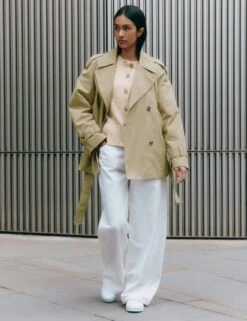 Cotton Rich Double Breasted Short Trench Coat 16 Cotton Rich Double Breasted Short Trench Coat -Marksandspencer Sale Store Cotton Rich Double Breasted Short Trench Coat 4