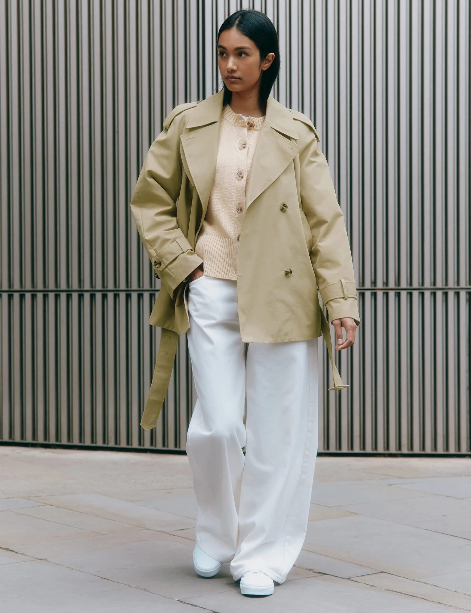 Cotton Rich Double Breasted Short Trench Coat 5 Cotton Rich Double Breasted Short Trench Coat - Image 5